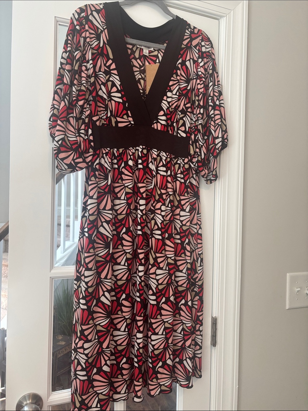 Enfocus Studio Black Midi Dress with Pink and Red Floral Print